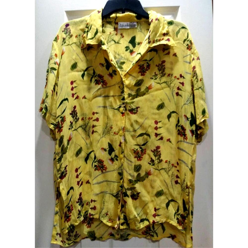 Styleworks Sheer Yellow Floral Blouse Medium